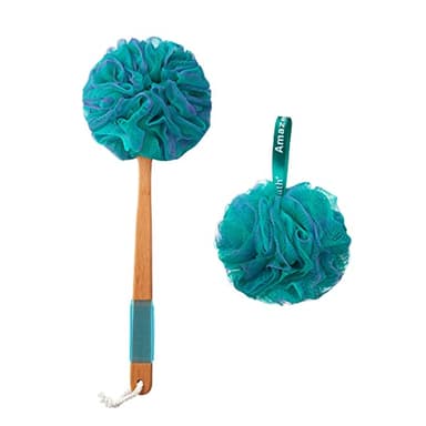 AmazerBath Shower Sponge Loofah Back Scrubber, PE Soft Mesh Loofah Body Scrubber with Long Wooden Handle, Bath Sponge for Men Women (Green) - Image 1