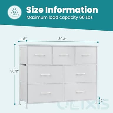 OLIXIS Dresser for Bedroom, 7 Storage Drawers, Wide Fabric Closet Chests Organizer Tower Furniture, TV Stand with Wooden Top Metal Frame for Clothes, Living Room, Hallway, Entryway, Classic White - Image 4