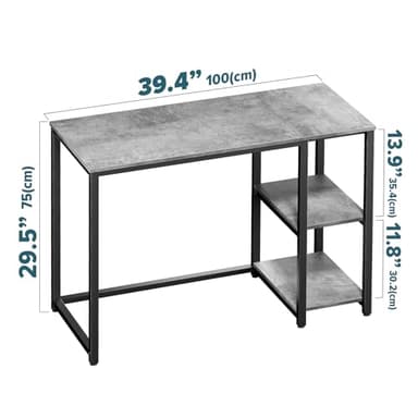 SINPAID Computer Desk 40 inches with 2-Tier Shelves Sturdy Grey Desks with Large Storage Space Modern Gaming Desk Study Writing Laptop Table, Gray - Image 3