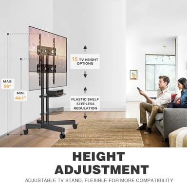 Mobile TV Stand with Upgraded Wheels for 32-75 Inch TVs up to 88 lbs, Height Adjustable Rolling TV Stand with Laptop Shelf, Mobile TV Cart with Heavy Duty Structure for Living Room, Patio, Office - Image 2