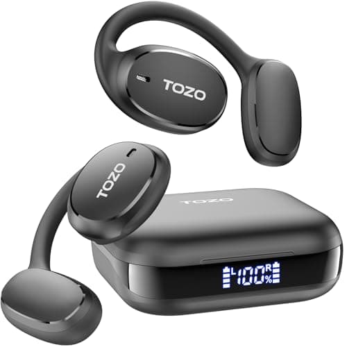 TOZO OpenEgo Open Ear Earbuds Bluetooth Headphones, 80Hrs Playtime Wireless Earbuds with Earhooks, Digital Display, 32 EQ Modes, Clear Call, Comfortable Wear, Sweat-Proof for Running Workout Black - Image 1