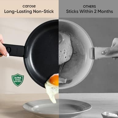 CAROTE 25pcs Pots and Pans Set Non Stick, Cookware Sets, Kitchen Set, Oven/Dishwasher/Fridge Safe, Space Saving Pots Set, Nonstick Set with Versatile Detachable Handle with Knife Set, Jet Black - Image 3