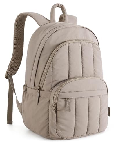 BAGSMAT Womens Backpack Travel Laptop Backpack for Women, Quilted College Laptop Bookbag, Work Back Pack for Women, Cute Computer Water-Resistant Casual Daypack, Puffer Champagne - Image 1