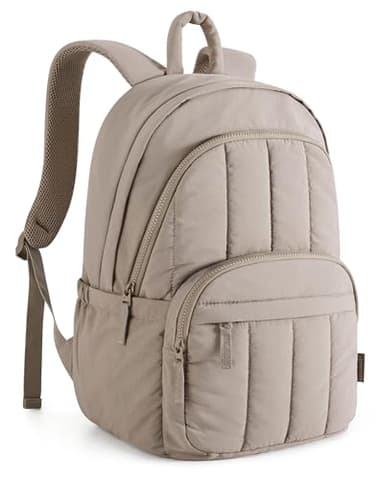 BAGSMAT Womens Backpack Travel Laptop Backpack for Women, Quilted College Laptop Bookbag, Work Back Pack for Women, Cute Computer Water-Resistant Casual Daypack, Puffer Champagne - Image 1