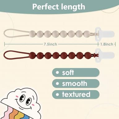 6-Pack Silicone Pacifier Clips for Babies, Safe Teething Beads, Rust-Free Holders, Baby Boy and Girl Essentials, Newborn Must-Have Accessories, BPA-Free - Image 2