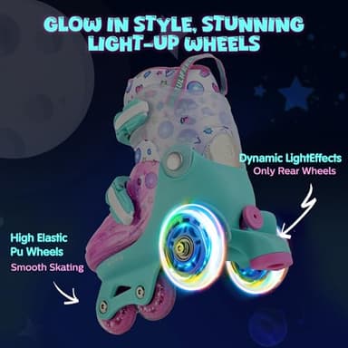 SULIFEEL Adjustable Roller Skates for Girls Boys Kids,Fun Illuminating Light Up Flash Wheels Three-Point Type Balance Suitable for Beginners Indoor Roller Skating Green & Pink Size Small - Image 6