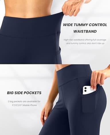 28"/30"/32"/34" Inseam Women's Bootcut Yoga Pants Long Bootleg High-Waisted Flare Pants with Pockets GRK002-navy34-3XL - Image 4