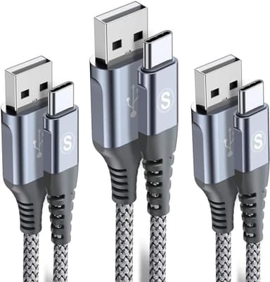 sweguard USB Type C Charger Cable [3-Pack,10ft+6.6ft+3.3ft] iPhone 15 Charger Nylon Braided Cord for iPhone 15 Pro Max Samsung Galaxy S23 S22 S21 S20 S10 S9 Note 20 10 Flip A53 A54 Pixel LG Moto PS5 - Image 1