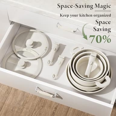 Bazova 22-Piece Pots and Pans Set Non Stick with Removable Handles, Ceramic Cookware Set, Large-Capacity & Non Toxic, Induction & RV Compatible, Dishwasher Safe, PFAS/PTFE/PFOA Free, White - Image 3