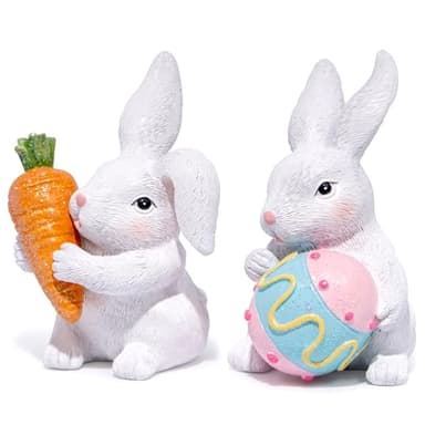 Hodao Easter Bunny Decoration Spring Rabbit Decor Gifts Handcrafted Resin Figurines Colorful and Charming Spring Decor for Home, Office, Holiday Celebrations (White) - Image 4