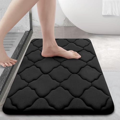 OLANLY Memory Foam Bath Mat Rug 24x16, Ultra Soft and Absorbent Bathroom Rugs, Non-Slip, Comfortable, Machine Washable Bath Carpet for Bathroom Floor, Tub, Shower and Home Decor Accessories, Black - Image 1