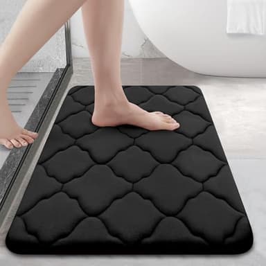 OLANLY Memory Foam Bath Mat Rug 24x16, Ultra Soft and Absorbent Bathroom Rugs, Non-Slip, Comfortable, Machine Washable Bath Carpet for Bathroom Floor, Tub, Shower and Home Decor Accessories, Black - Image 1