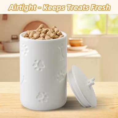 NIXBYO Dog Treat Container Airtight - 9"x5" Large Ceramic Dog Treat Jar for Kitchen Counter, White Dog Cookie Jar with Lid - Farmhouse Style Dog Food Storage Container for Dogs, Cats, Pets - Image 4