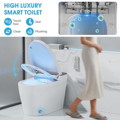 LOUPUSUO Tankless Smart Toilet with Warm Water Sprayer & Dryer, Smart Bidet Toilet with Foot Sensor Operation, Heated Bidet Seat, Auto Smart Toilet with LED Display for Bathrooms - Image 3