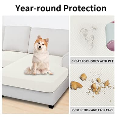 Easy-Going Stretch 4 Pieces Couch Cushion Covers for Sectional Sofa Left/Right L Shape Chaise Lounge Sofa Seat slipcover Anti-Slip Sofa Cover Soft (3 Seater + 1 Chaise, Cream) - Image 3