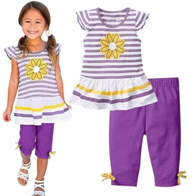 LUKYCILD Baby Girls Summer Clothes Casual Clothing Suit Short Sleeve Striped T-Shirt +Pants - Image 1