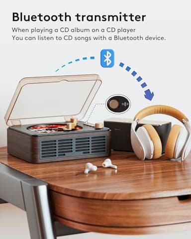 CARONSORT CD Player with Speakers Bluetooth Nostalgic Retro Portable CD Players for Home Wood Music Player FM Radio for HomeWired and Remote Control-Walnut Brown - Image 3