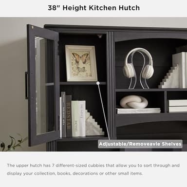 JXQTLINGMU Farmhouse 76" Height Computer Desk with Hutch, Office Desk with Charging Station, Drawers and Storage Cabinet, Workstation for Office Home, Black - Image 4