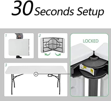 FDW Folding Half Portable Foldable Table for Parties Backyard Events (White, 6 FT 70 * 29) (White, 6 FT) - Image 6