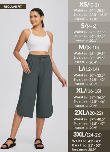 baleaf Women's Capri Pants Wide Leg Plus Size UPF50+ Lightweight Quick Dry Pants Casual Loose Sweatpants Hiking Walking Grey XL - Image 7