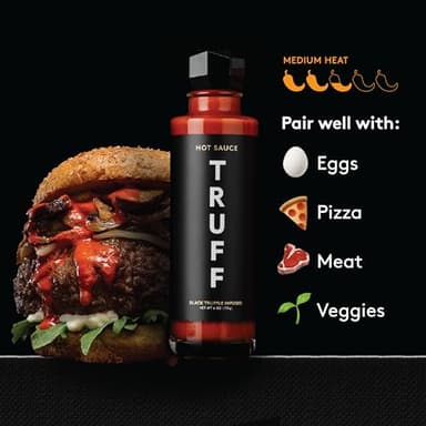 TRUFF Hot Sauce and Hotter Sauce 2-Pack Bundle, Gourmet Hot Sauce Set, Black Truffle and Chili Peppers, Gift Idea for The Hot Sauce Fans (Black/Red, 6 oz, 2 Count) - Image 3