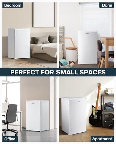 Upstreman 3.2 Cu.Ft Mini Fridge with Freezer, Single Door Mini Fridge, Dorm Fridge, Adjustable Thermostat, Mini Refrigerator for Dorm, Office, Bedroom, White-BR321 - Image 7