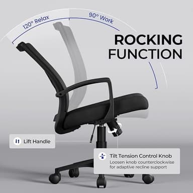 Yaheetech Mesh Office Chair Desk Computer Chair Ergonomic Mid Back with Lumbar Support Adjustable Height for Home Office, Black - Image 6
