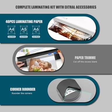Buyounger Laminator Machine with 40 Laminating Sheets, A4 Laminator Thermal and Cold with Paper Trimmer & Corner Rounder, 9-Inch Laminating Machine for Home School Office - Image 6