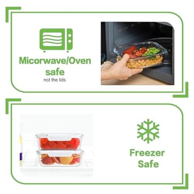 HOMBERKING 24pc Glass Food Storage Containers with Lids, Glass Meal Prep Containers with Leak Proof Snap Lock Lids, Airtight Bento Lunch Boxes, Kitchen Storage (12 lids & 12 Containers) - White - Image 5