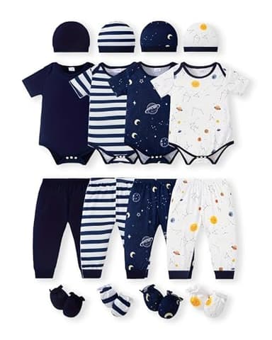 NZRVAWS Baby Boy Clothes Layette Essentials Infant Short Sleeve Romper Pants Hat 4 Pack Outfits Set Spring Summer 6 9 12 Months - Image 1
