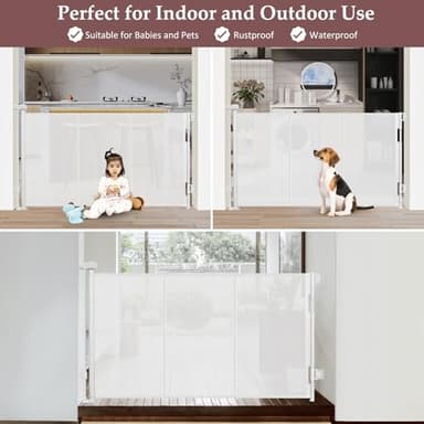 Reinforced 41 Inch Extra Tall Pet Gate 55 Inch Wide Retractable Baby Gates with Support Rods – Prevents Crawling Under, Outdoor Tall Baby Gates for Dogs Indoor Dog Gates for Doorways, White - Image 5