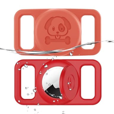 2 Pack Waterproof AirTag Dog Collar Holder Compatible with Apple AirTag, Silicone Hidden Loop Holder for Airtag Tracker, Anti-Lost Dog Collar Air Tag Accessories(Red-Orange) - Image 1