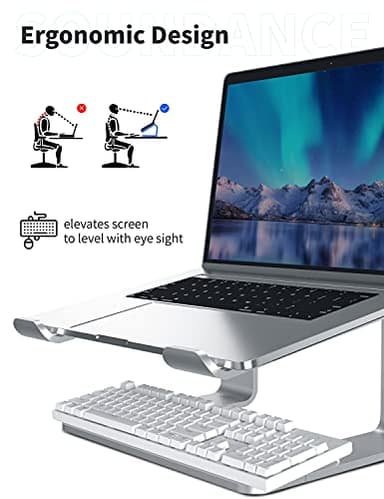 SOUNDANCE Laptop Stand, Aluminum Computer Riser, Ergonomic Laptops Elevator for Desk, Metal Holder Compatible with 10 to 15.6 Inches Notebook Computer, Silver - Image 3