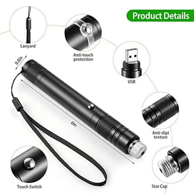Green Laser Pointer High Power Rechargeable Lazer Pointer, Laser Pen with Long Range Adjustable Focus with Star Cap, Laser Pointer Pen Suitable for Outdoor, Astronomy, Cats Dogs (Green) - Image 3