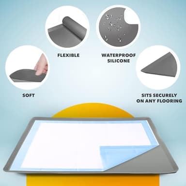 TidyFriend Dog Pee Pad Holder Tray Fits Up to 24” x 24” Wee Wee Pee Pads - Stable Grip, Raised Edges, Quick-Wipe Silicone Surface Dog Potty Tray Holder for Indoor Flooring Protection (Dark Grey) - Image 5