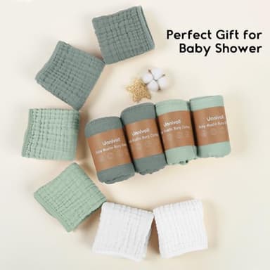 Unnivoll Muslin Burp Cloths for Baby 100% Cotton Burping Cloths for Boys Girls Large 20''X10'' Extra Soft and Absorbent 12 Pack - White and Green - Image 7