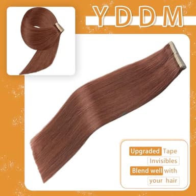 YDDM Tape in Hair Extensions, 20pcs 20 Inch Dark Auburn Straight 100% Remy Human Hair Seamless Remy Tape in Hair Extensions Human Hair(33#, 20 Inch) - Image 2