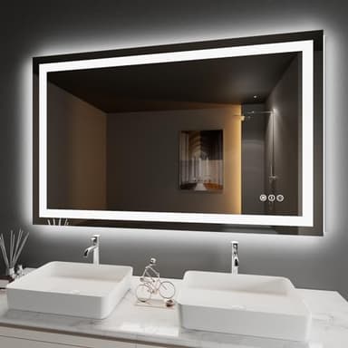 Amorho LED Bathroom Mirror 48" X36" with Front and Backlight, Stepless Dimmable Wall Mirrors with Anti-Fog, Shatter-Proof, Memory, 3 Colors, Double LED Vanity Mirror - Image 1
