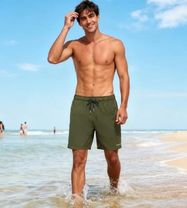 HODOSPORTS Mens Swimsuit Trunks 7" Quick-Dry Swim Shorts with Compression Liner and Zipper Pockets (Small,Army Green) - Image 3