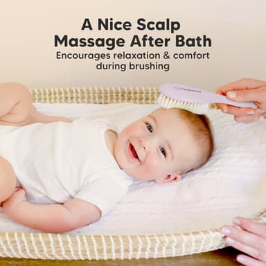 Wooden Baby Hair Brush - Cradle Cap Baby Brush with Soft Goat Bristles, Perfect Gentle Scalp Newborn Comb for Infant, Girls, Boys, Bath Essentials (Thistle, Oval) - Image 5