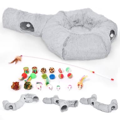 Odoland Cat Tunnels Bed with 1 Straight Tunnel and 20 Pet Toys - 5 Shapes DIY Indoor Cats Cave - Detachable Soft Cat Donut Tunnelset for Kitten Puppy Rabbit Ferret - Image 7