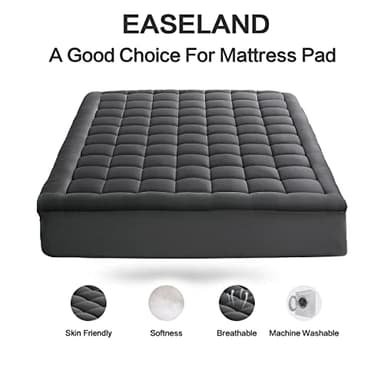 EASELAND Full Size Mattress Pad Pillow Top Cover Quilted Fitted Protector Cotton Top 8-21" Deep Pocket Cooling Mattress Topper (54x75 Inches, Dark Grey) - Image 3