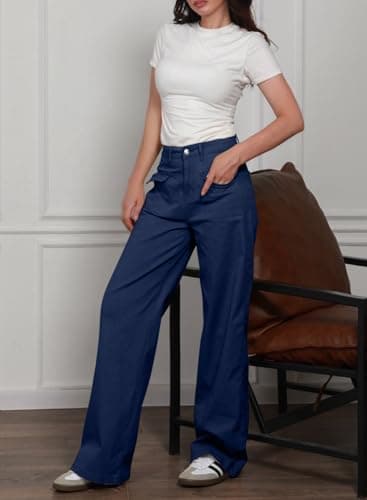 Dokotoo Women's Pants High Waisted Cargo Pants Women Baggy Jeans for Women Straight Wide Leg 2025 Spring Outfits Fashion Clothes Casual Trendy Pocket Teen Girls Trousers Stretch Denim Green - Image 4