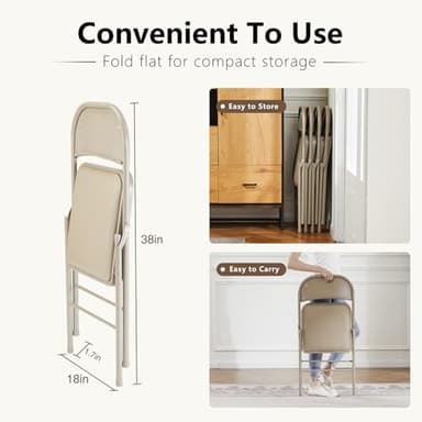 DUMOS 6 Pack Leather Padded Folding Chair, Indoor Outdoor Portable Stackable Commercial Seat with Steel Frame, Capacity for Home, Office, Party, Comfy, Kahki - Image 3