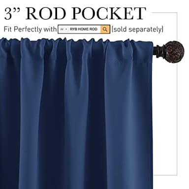 RYB HOME Blackout Curtains for Bedroom - Light Block Insulating Privacy Solar Curtain Set for Kitchen Living Room Home Theater Basement, 42 x 45 per Panel, Navy Blue, 2 Pcs - Image 2