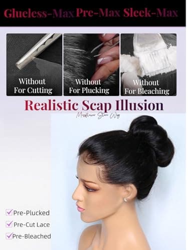 Hidden Strap Snug Fit 360 Skinlike HD Lace Frontal Wigs Human Hair Invisible Strap Pre Plucked Pre Cut Lace 250 Density Straight Lace Front Wig with Drawstring 360 Glueless Wigs Human Hair For Women - Image 4