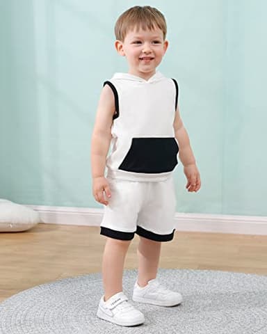 SANMIO 3T Boy Clothes for Toddler Boy Summer Outfits 2-3T Sleeveless Hooded T-shirt+Shorts 2pcs - Image 2