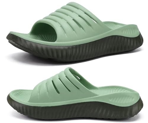 KuaiLu Womens Recovery Sandals Comfortable Plantar Fasciitis Arch Support Ladies Orthopedic Open Toe Slip On Running Sport Walking Slides Thick Athletic Cushion Slippers Summer Sliders Green Size 7 - Image 1