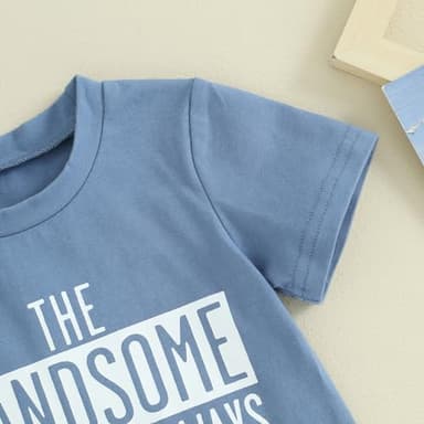 Toddler Baby Boy Summer Outfit Short Sleeve Letter Print T Shirt Top and Casual Shorts Set Cute Infant Newborn Clothes (Blue Handsome Trouble, 12-18 Months) - Image 5