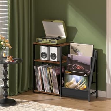 LELELINKY Record Player Stand with Vinyl Storage, 3 Tier Turntable Stand with Display Shelf Storage Up to 150 Albums,Brown End Table for Living Room - Image 2
